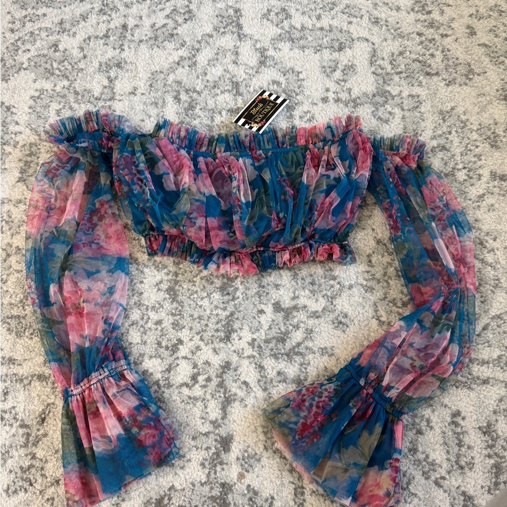 Brand New Multicolor Cropped Ruffled Floral Top